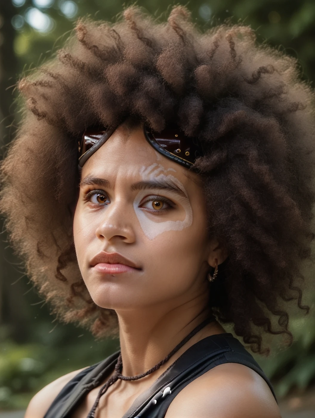 <lora:Domino:1> d0m1no, 1girl, portrait, beautiful, solo focus, looking at the viewer, dark skin, afro, closed mouth, score_9, score_8_up, score_7_up, score_6_up, insanely detailed, beautiful detailed face,beautiful detailed eyes, masterpiece, best quality