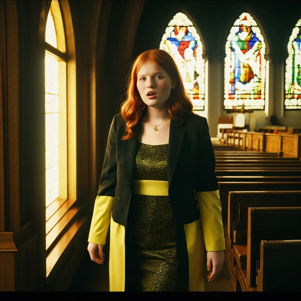 Monte verde, <lora:TessMcMillan:1> 22 year old Tess McMillan.  decently dressed, posing for a photo singing in church , 4k,raw, professionally color graded masterpiece