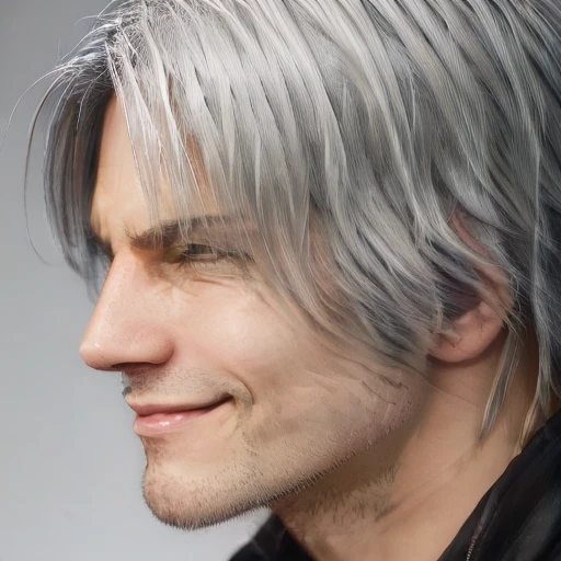 <lora:DreamWarrior_Dante_v1:1>, side profile, mischievous smile