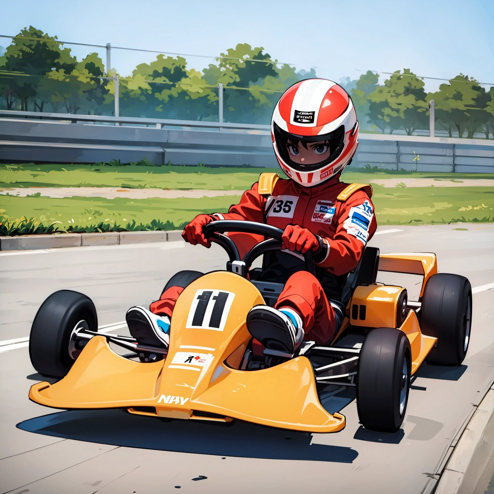 1girl, (kart, go-kart), driving, in a racing circuit, [sitting, full body], helmet, [gloves, sneakers], steering wheel, racing suit, 
face covered, , <lora:62900967-30d3-4ec5-9d87-a41af8cc53ce:0.1>, <lora:35884420-bad0-4685-a88f-1f22ef61575e:0.6>