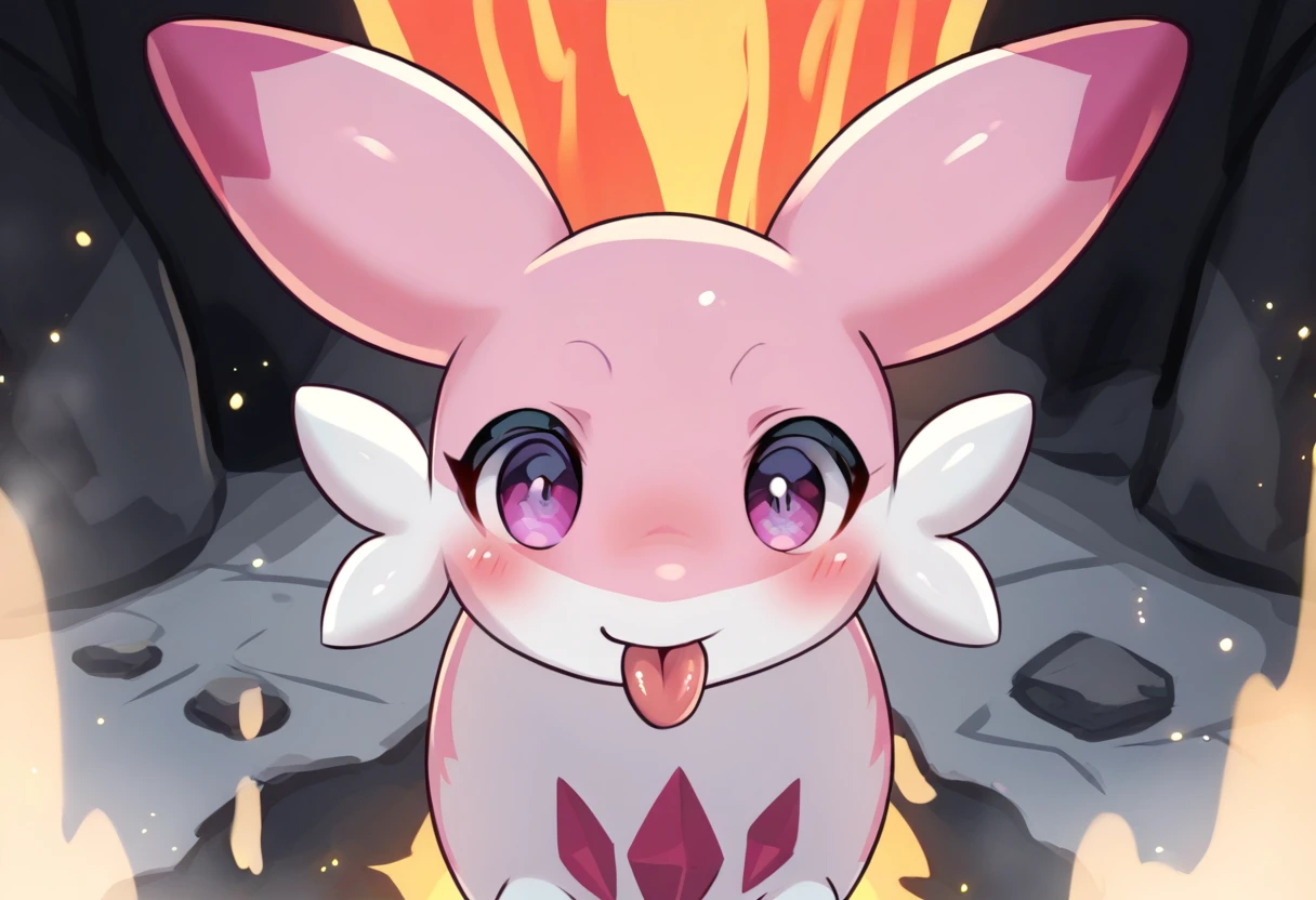 score_9, score_8_up, score_7_up, source_anime BREAK
volcano background, fire, magma, lava, smoke
Chillet_Palworld, feral, light pink fur, purple eyes, white underbelly, hot pink back spikes, hot pink chest markings, hot pink spots, hot pink-tipped ears, whiskers, long animal ears, long tail, 
standing, leaning forward, pov, tongue, tongue out, blush, looking at viewer, smile, (facing viewer:1.3) 
detailed background, beautiful scenery
<lora:add-detail-xl:1>
 <lora:Chillet_Palworld:1>