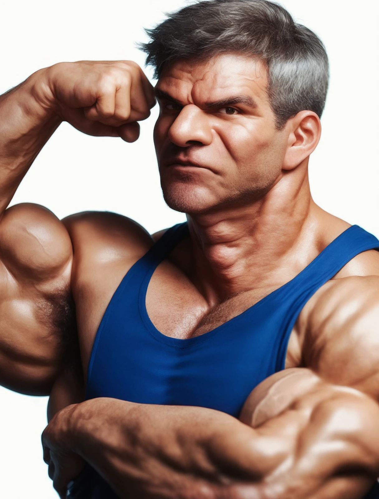 score_9, score_8_up, score_7_up, solo, BREAK, 1boy, upper body,
 <lora:Meltzer:1>, meltzer, standing, black wrestling singlet, arms crossed, looking at viewer, serious face, white background, grey hair, flexing arms