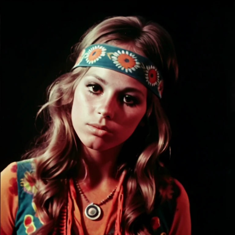 retro vintage 8mm photo of a hippie-chick in 1960s,
Best quality, 4k, Extremely detailed hyper realistic.
dark room, low light,harsh flash,