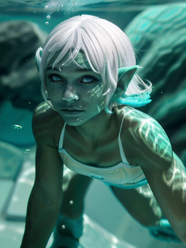 <lora:reelunderwater:0.8> underwater <lora:naija:1> naija, aquaria, amphibian girl, song form, teal skin, short white hair, best quality, highly detailed, dynamic action pose, swimming, detailed underwater scenery, fish at background, realistic, RAW photo, amateur, correct proportions, detailed facial features, correct perfect eyes, <lora:lora_perfecteyes_v1_from_v1_160:0.8> photo of perfecteyes eyes, perfecteyes eyes