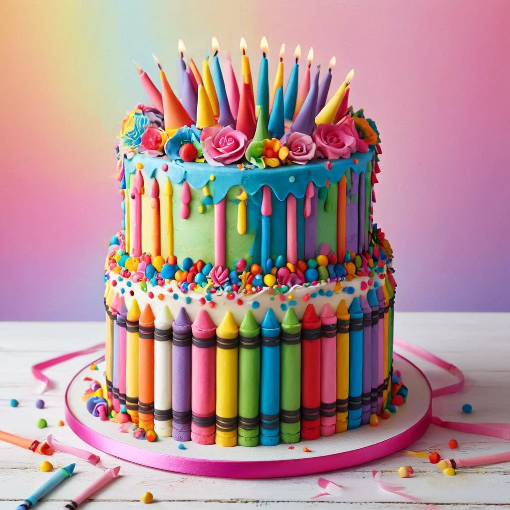 cr4y0n,birthday cake, colorful <lora:Colorful_Crayons:1>