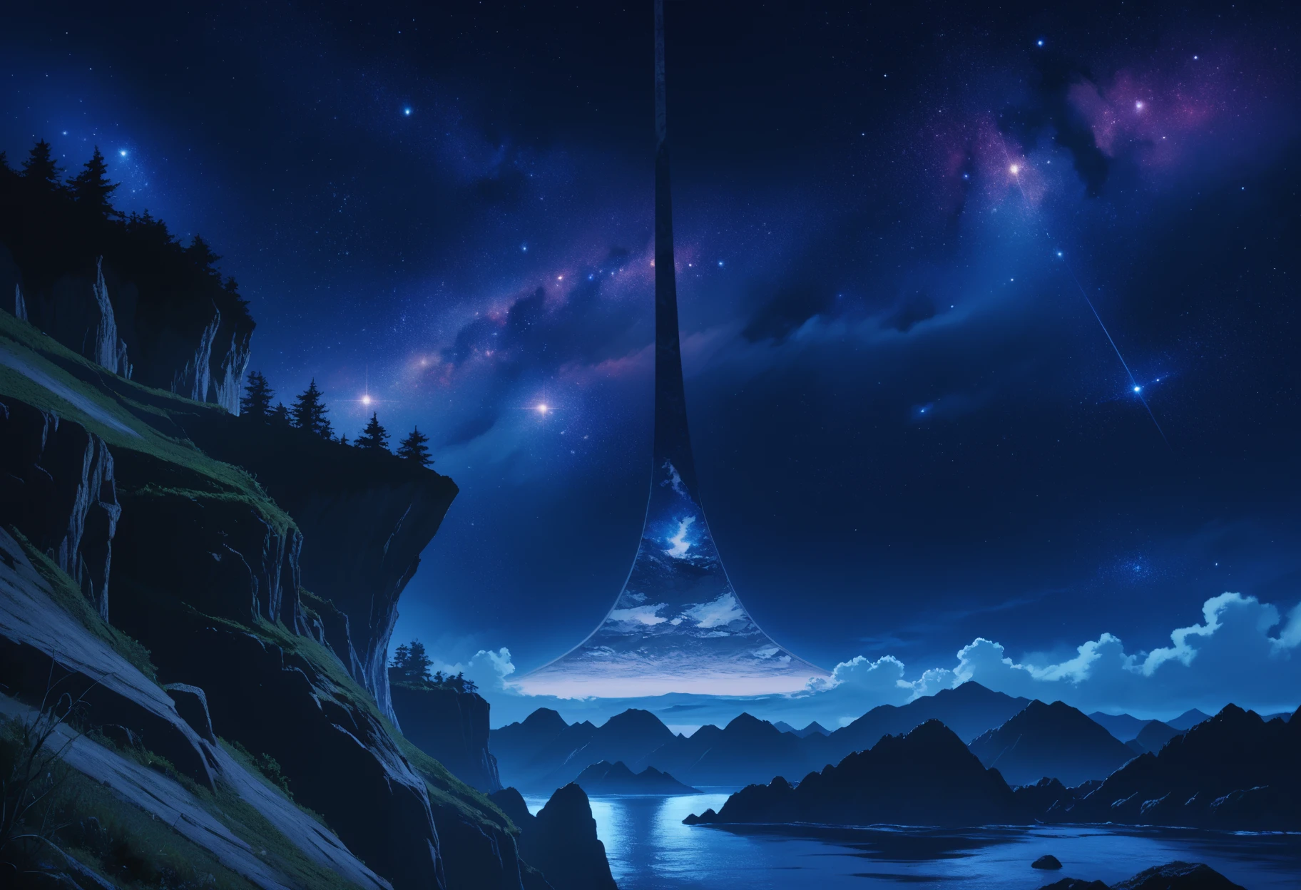 score_9, score_8_up, score_7_up, source_anime BREAK <lora:haloring-halo-richy-v1_pdxl:1> hlrng, horizon, mountainous horizon, vista, dark, darkness, night, night sky, starry sky, star \(sky\), nebula, galaxy, sky, cliff, ocean, fjord