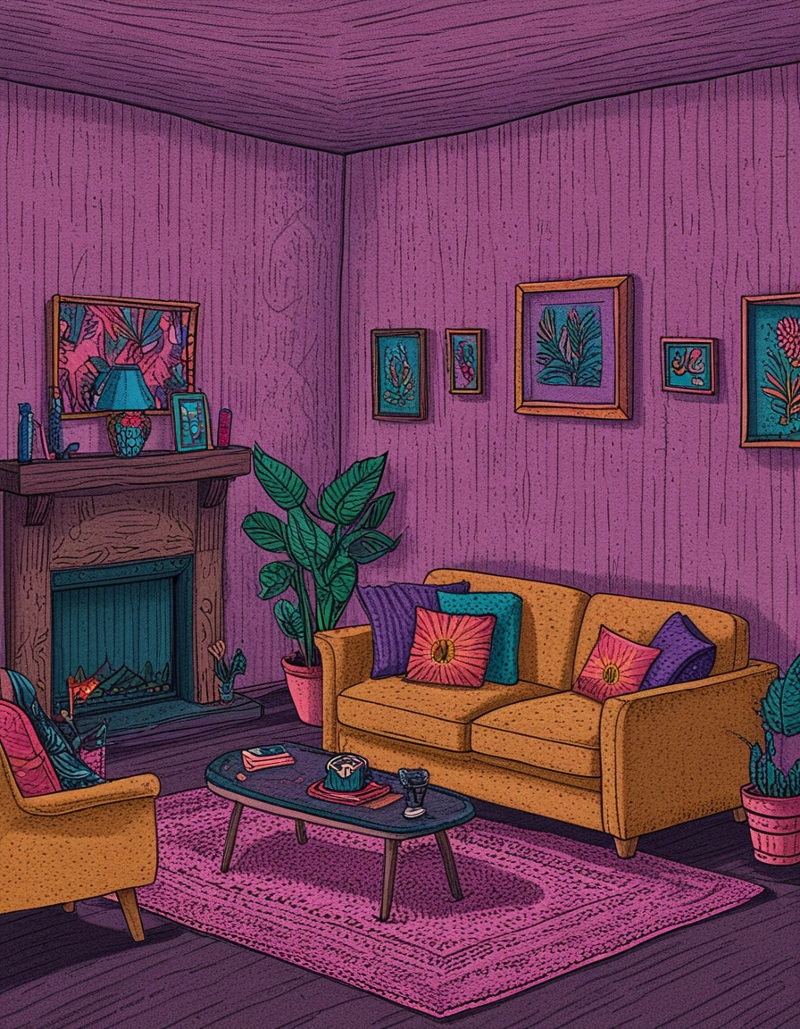 a living room illustration <lora:novuschroma02 style:1> novuschroma02 style