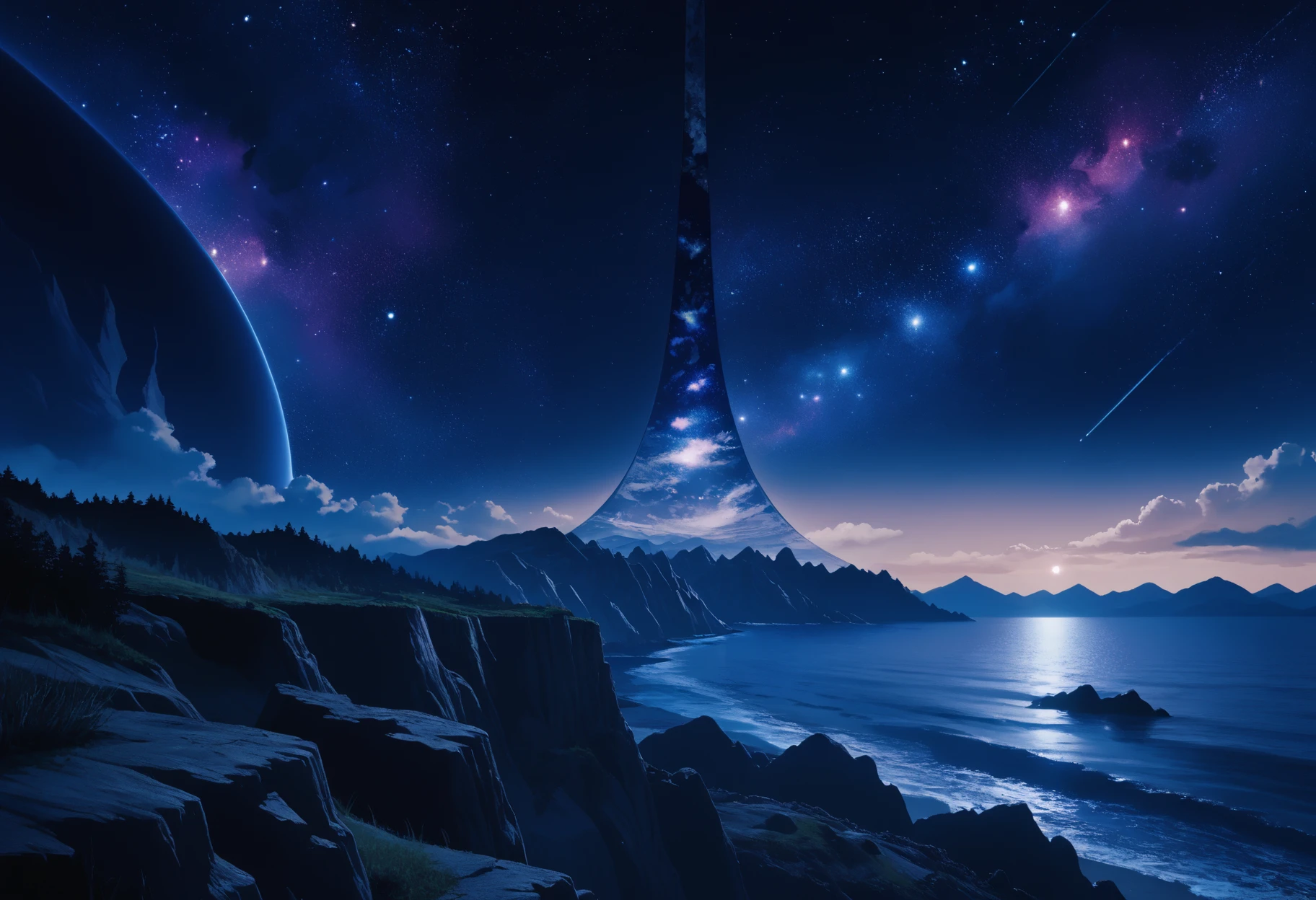 score_9, score_8_up, score_7_up, source_anime BREAK <lora:haloring-halo-richy-v1_pdxl:1> hlrng, horizon, mountainous horizon, vista, dark, darkness, night, night sky, starry sky, star \(sky\), nebula, galaxy, sky, cliff, ocean, fjord