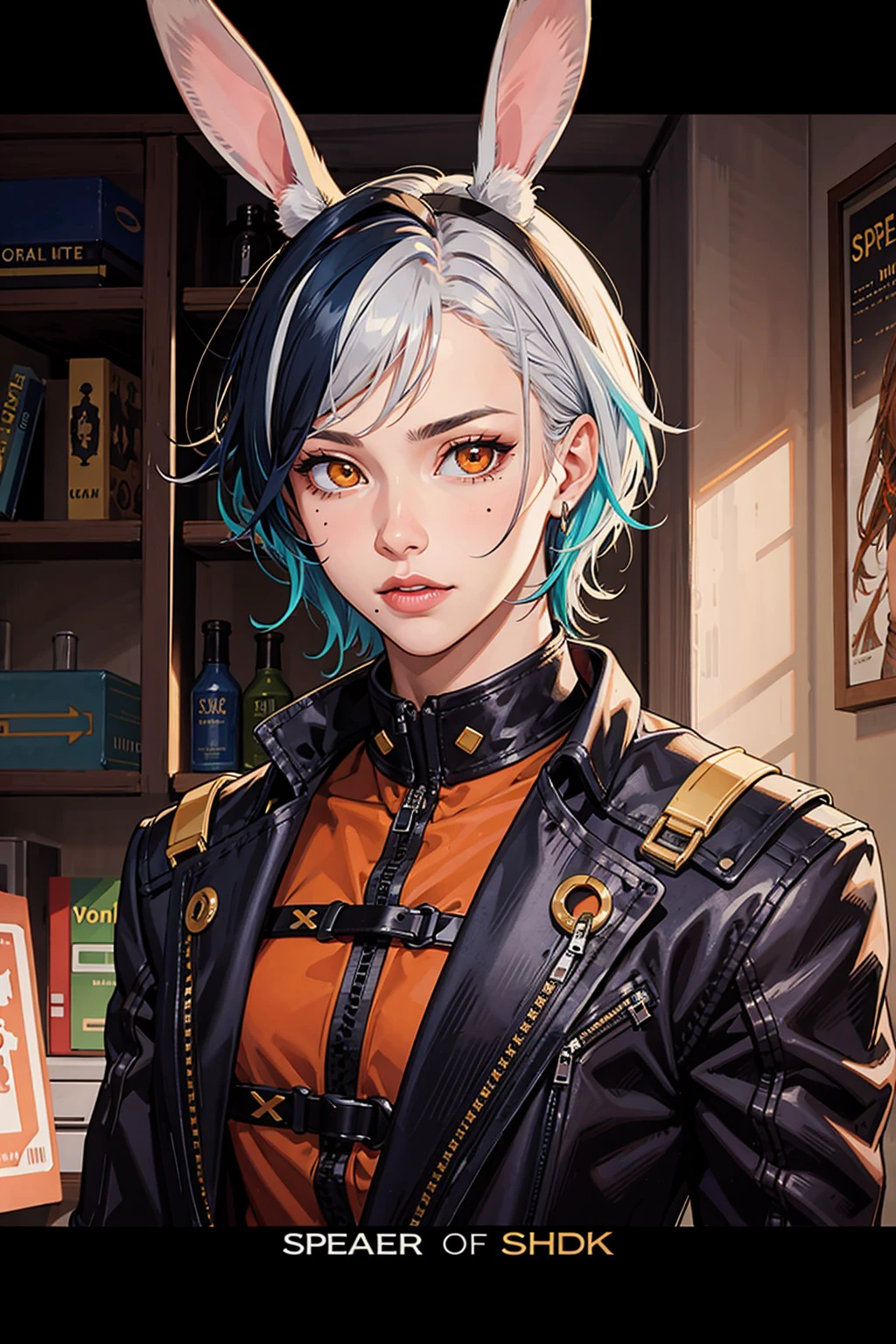 ( 1boy, male focus), solo, blue hair, multicolored hair, rabbit ears, two-tone hair, mole, white hair, sidelighting,, epic, illustration, render, see-through gossamer, shiny skin,(bloom), (shine), ray tracing,masterpiece, best quality,chinese clothes, heterochromia, brown eyes, orange eyes, looking at viewer,depth_of_field,very detailed background,extreme light and shadow,(detailed eyes), specular highlights, subsurface scattering, poster quality,(extremely detailed illustrated 8k wallpaper),(masterpiece), (best quality), (ultra-detailed), (best shadow), (fantasy:1.4) , vivid colors,(zentangle, mandala, tangle, chaos, disorder, spider webs, entangle:0.6),<lora:NyanSquirrelsStyleLora:1>