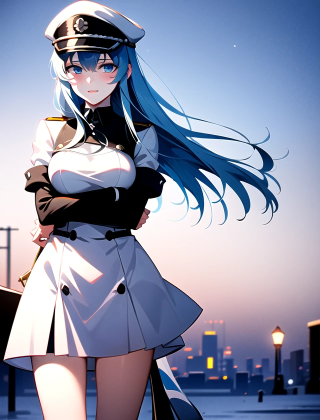 esdeath, solo, standing, outside, 1girl   <lora:esdeath:.7>