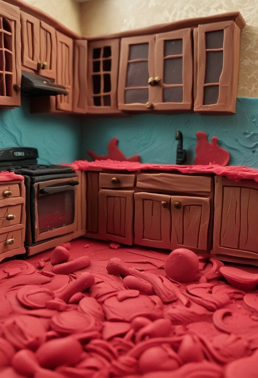 endplay_domorph, made of playdough,  kitchen scene made of playdough,  playdough, modeling clay,