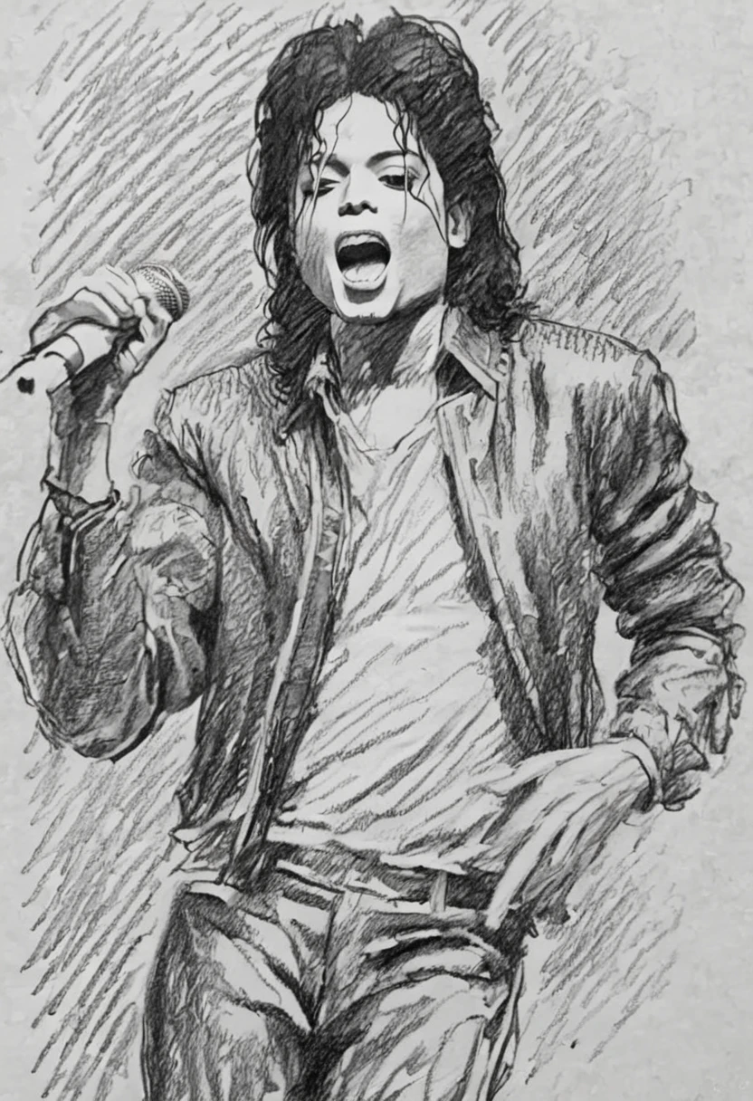 <lora:Pencil_Sketch-06R:1> pencil sketch of Michael Jackson singing