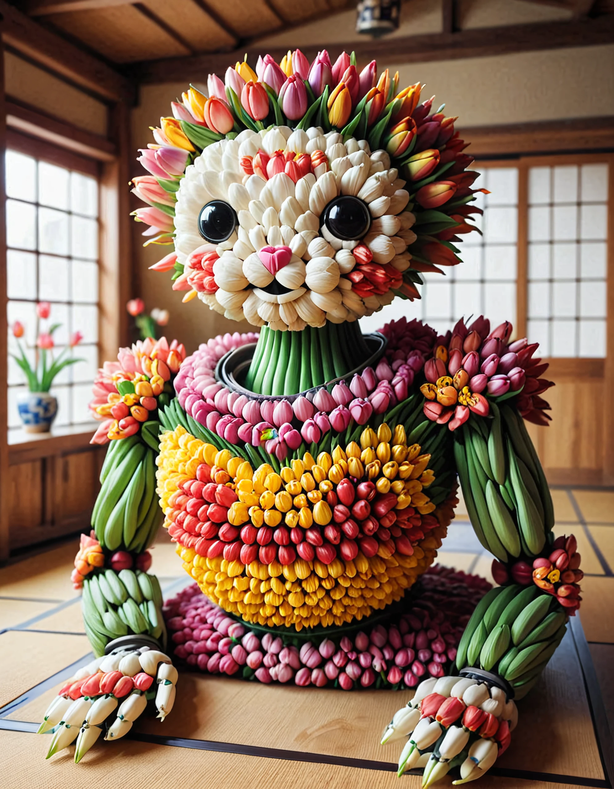 jaynl-tm, made of tulips, a domestic robot, in a japanese traditional house