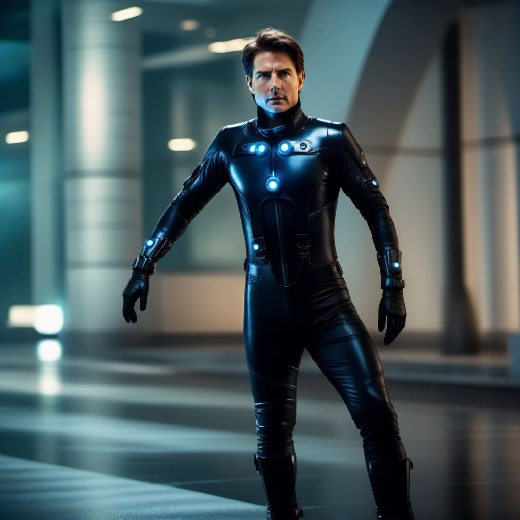 cinematic photo full body portrait tom cruise in a science fiction black bodysuit <lora:Gantz1024-000004:0.8> . 35mm photograph, film, bokeh, professional, 4k, highly detailed