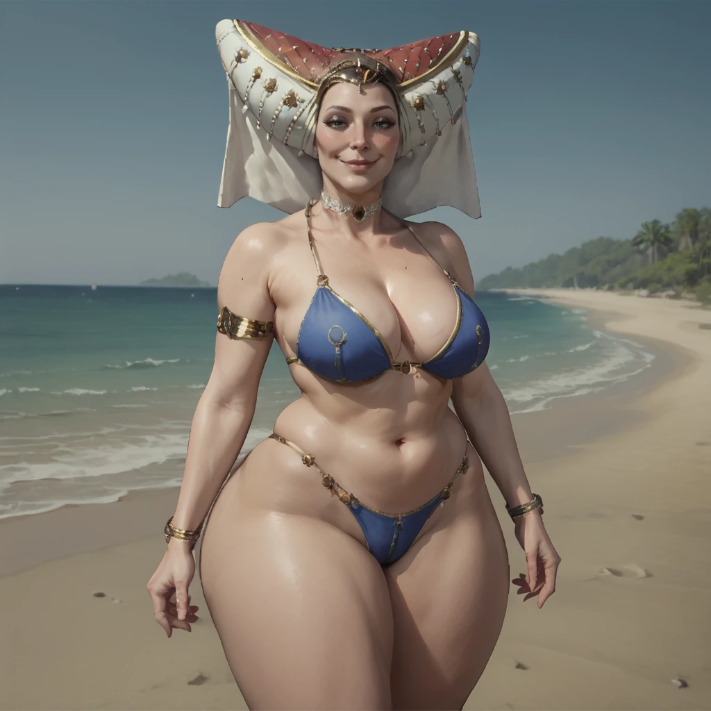 score_9, score_8_up, score_7_up, cowboy shot,
BretonnianProphetess, mature woman, voluptuous, thick thighs, headress, hat,
looking at viewer, blush, small smile, , aroused, lidded eyes,
, beach,
<lora:BretonnianProphetess:0.8>