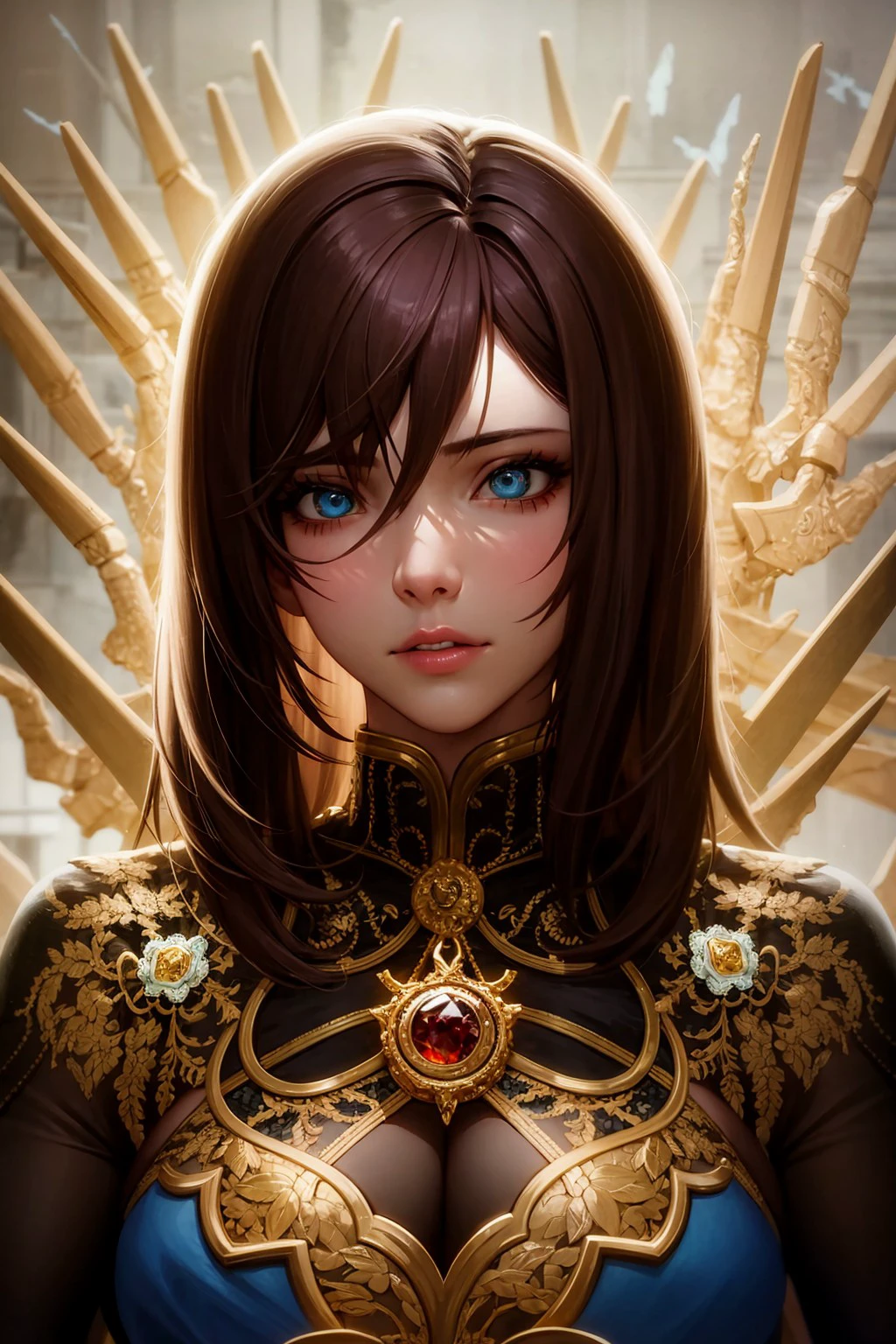 8k portrait of beautiful cyborg with brown hair, intricate, elegant, highly detailed, majestic, digital photography, art by artgerm and ruan jia and greg rutkowski surreal painting gold butterfly filigree, broken glass, (masterpiece, sidelighting, finely detailed beautiful eyes: 1.2), hdr,