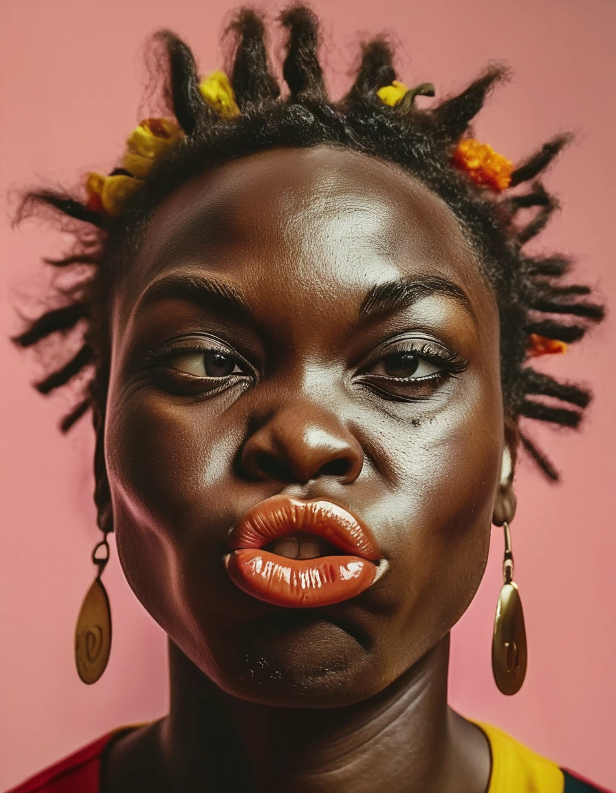 portrait, close up of a Ghanaian ral-grmce, making a face, silly, soft focus, romantic narratives, autobiographical, close-up, <lora:ral-grmce-sdxl:0.7>, beautiful elegant, dynamic cinematic perfect background, dynamic dramatic beautiful full taking, fine artistic composition, cool colors, highly decorated, inspired