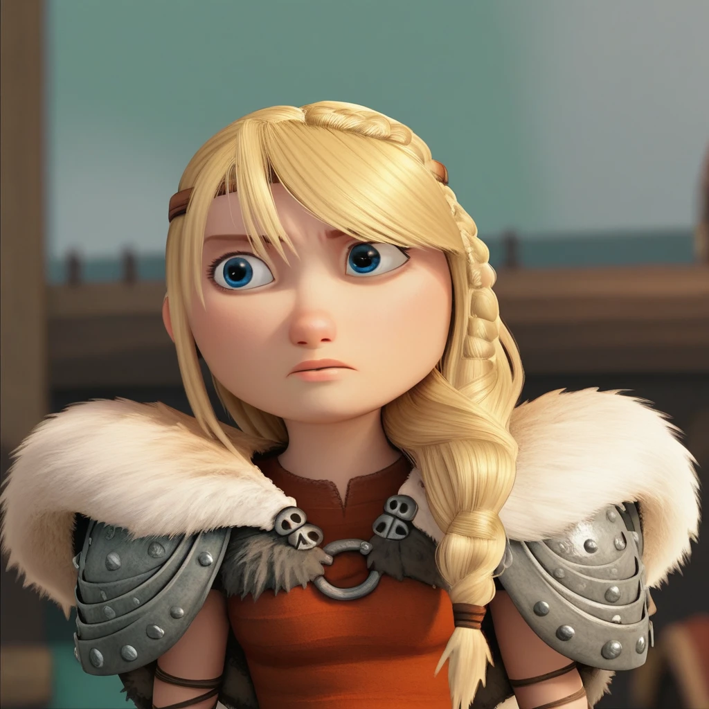 score_8_up, BREAK, ASTRIDHOFFERSON, 1girl, solo, blonde hair, braid, Long hair, blue eyes, fur trim, shoulder armor, armor, pauldron, cowboy shot, depth of field,  <lora:AstridHofferson_HTTYD2_PXL_Leaf1:1>