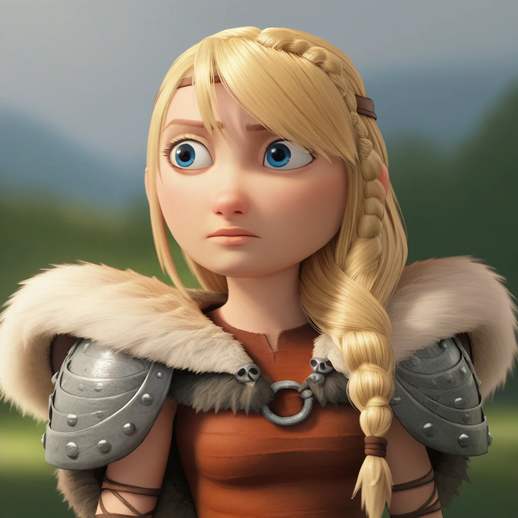 score_8_up, BREAK, ASTRIDHOFFERSON, 1girl, solo, blonde hair, braid, Long hair, blue eyes, fur trim, shoulder armor, armor, pauldron, upper body, depth of field,  <lora:AstridHofferson_HTTYD2_PXL_Leaf1:0.8>