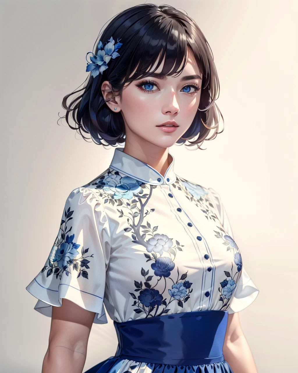 best quality,masterpiece,highly detailed,ultra-detailed, 
  <lora:neg9V2_last:0.7>   <lora:blue-and-white-porcelain_V03:1>, blue-and-white porcelain print  clothes ,1girl,