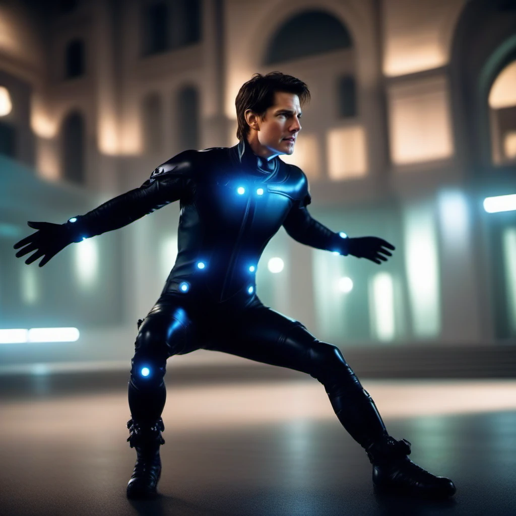 cinematic photo full body portrait tom cruise in a science fiction black bodysuit <lora:Gantz1024-000004:0.8> . 35mm photograph, film, bokeh, professional, 4k, highly detailed