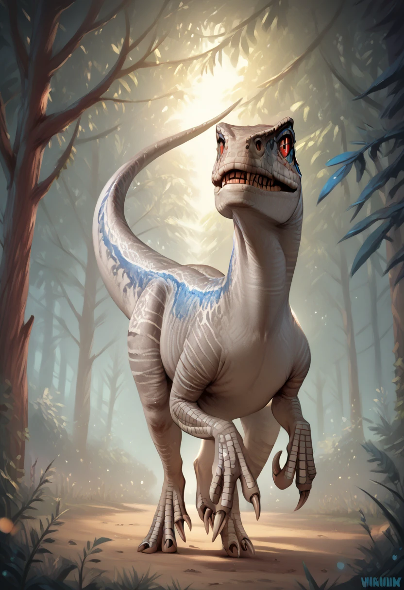 <lora:ponyxl_ikiki_style_v1:1> ikiki_style, hi res,4k, realistic,  porn,  BREAK,    <lora:Blue_Jurassic_World-000006:1> blue_(jurassic world), velociraptor,  feral,  standing,  woods,  (look back:1.3), <lora:Pony_QualityV4.0:1.12>, zPDXL2,  zPDXLxxx, zPDXLrl