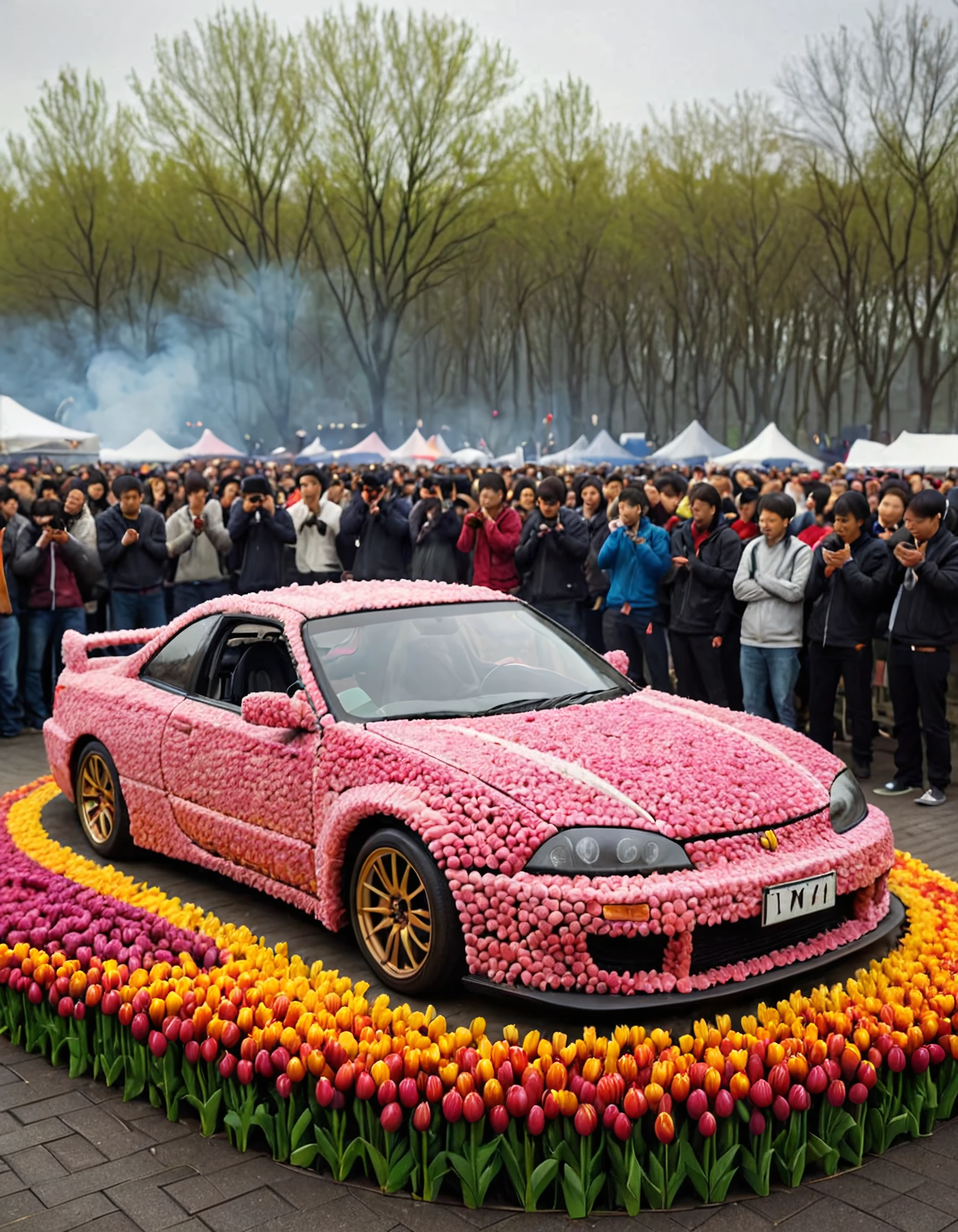 jaynl-tm, made of tulips, a japanese drift car