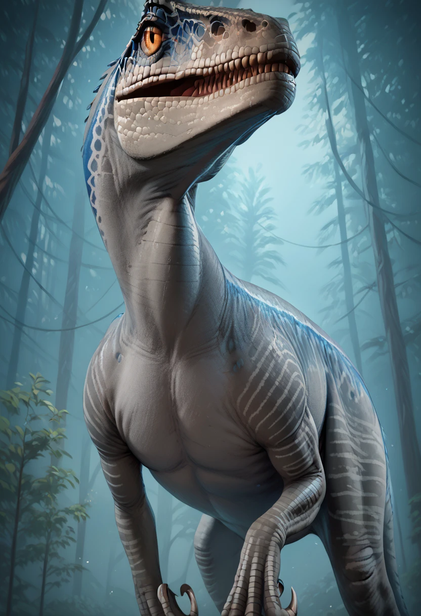 <lora:ponyxl_ikiki_style_v1:1> ikiki_style, hi res,4k, realistic,  porn,  BREAK,    <lora:Blue_Jurassic_World-000006:1> blue_(jurassic world), velociraptor,  feral,  standing,  woods, <lora:Pony_QualityV4.0:1.12>, zPDXL2,  zPDXLxxx, zPDXLrl