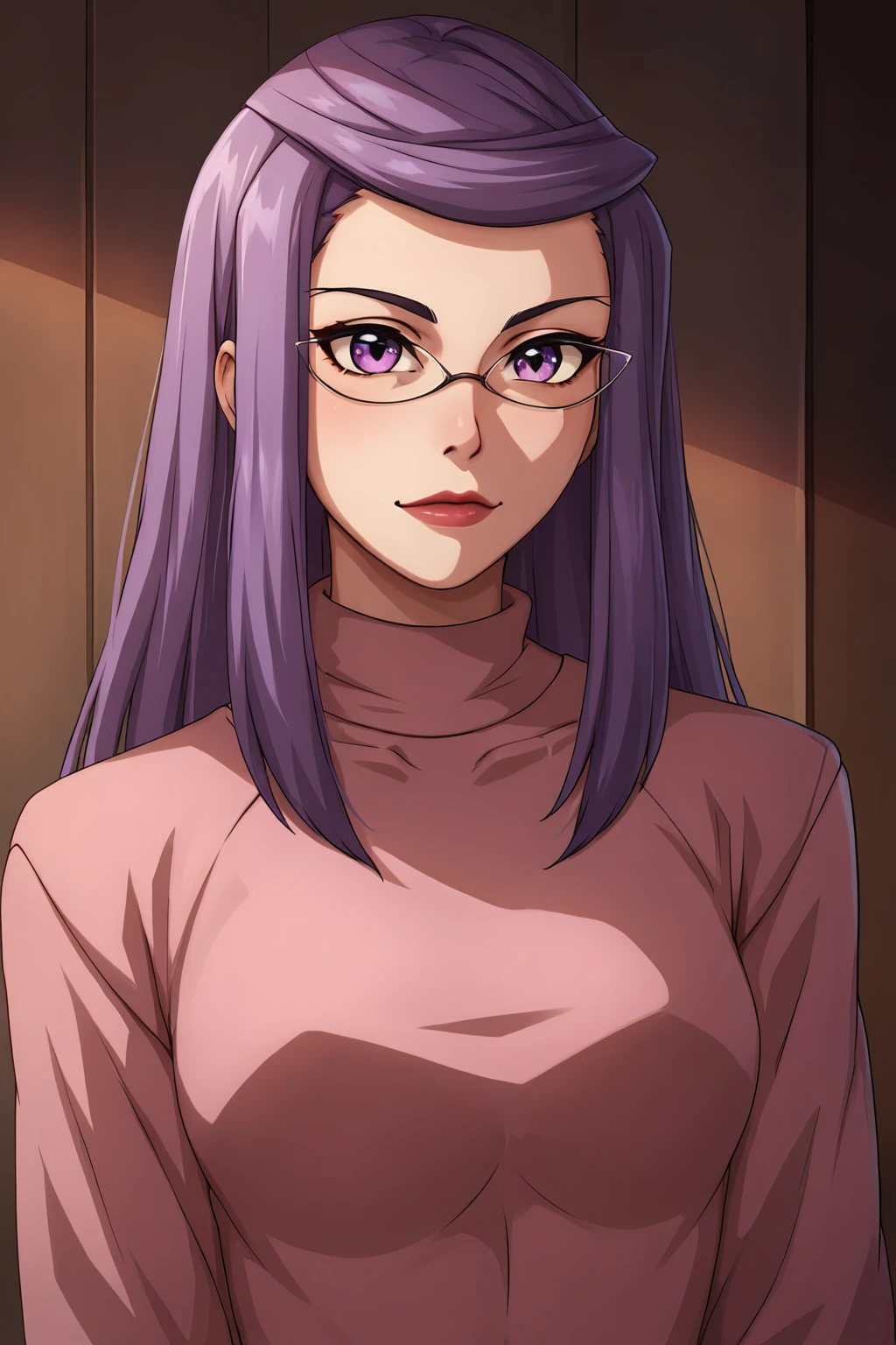 score_9, score_8_up, score_7_up, score_6_up, score_5_up, score_4_up, rating_safe, 1girl, sup3rdrkko, purple hair, glasses, purple eyes