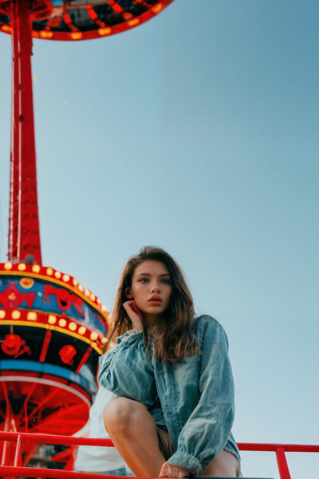 closeup iphone pro camera photograph of a girl sitting on a ferris wheel, missbo, 1990s, (cinematic:1.1) <lora:missbo_v2-1.5base:1>  <lora:more_details:0.7>