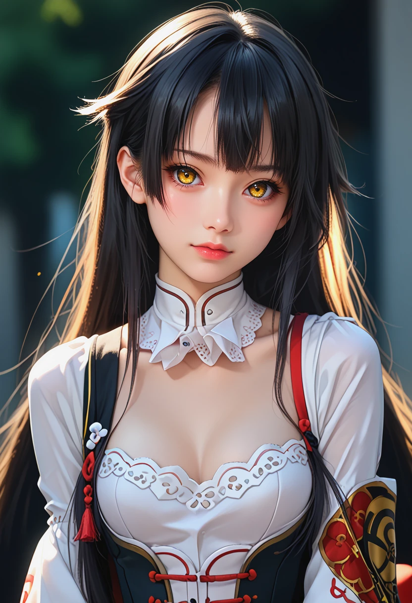 <lora:ODKUON_Pv1-000030:1>, odkuon, black hair, yellow eyes, long hair,  1girl, japanese clothes, frills, high quality, realistic,, BREAK score_9, score_8_up, score_7_up, score_6_up, source_anime, best quality,