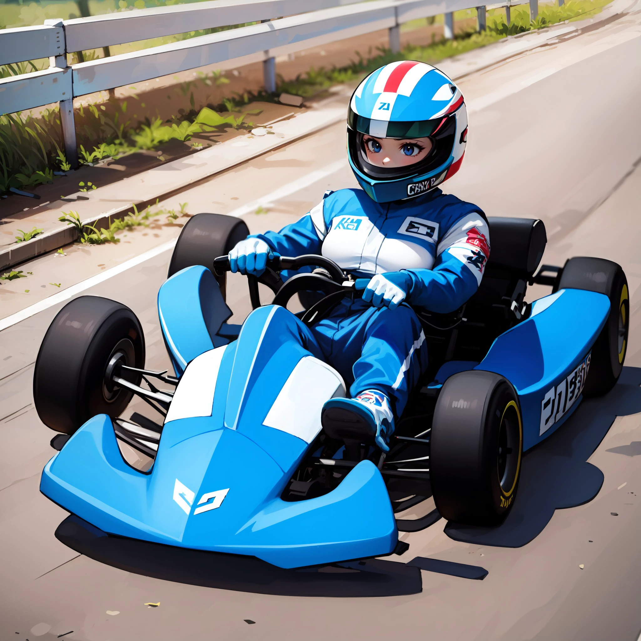 1girl, kart, (go-kart), driving, in a racing circuit, [sitting, full body], helmet, gloves, sneakers, steering wheel, racing suit, 
(medium breasts), face covered, , <lora:35884420-bad0-4685-a88f-1f22ef61575e:0.7>