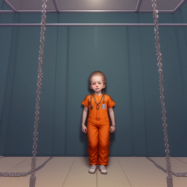 <lora:Rugrats_90s_Style:1> 1girl, child, orange_jumpsuit, chain_gang, prison,