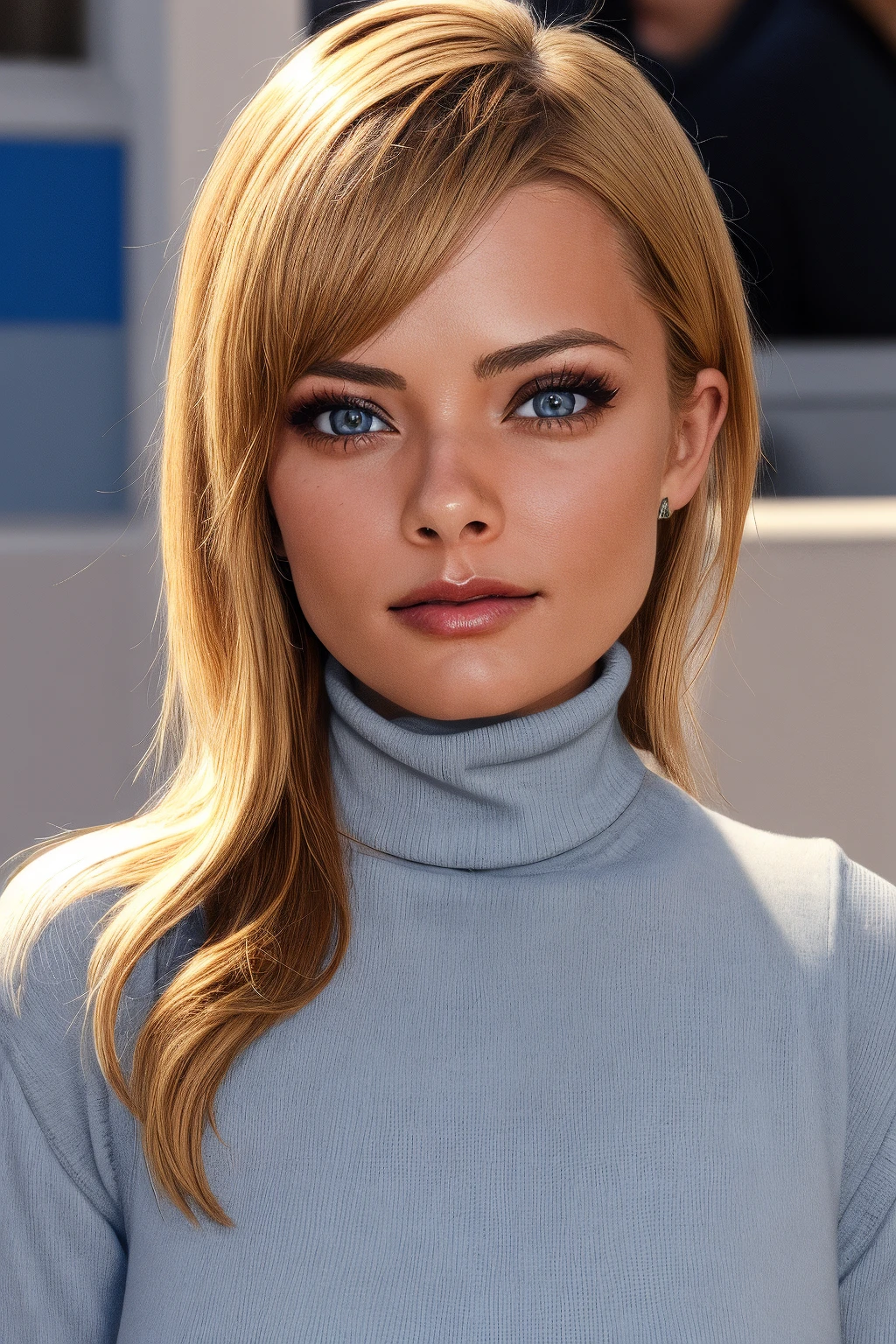 mndngwmn, (blue eyes:0.2),turtleneck sweater, , (ultra realistic, 8k,high quality), natural lighting, (wearing makeup:1.1),