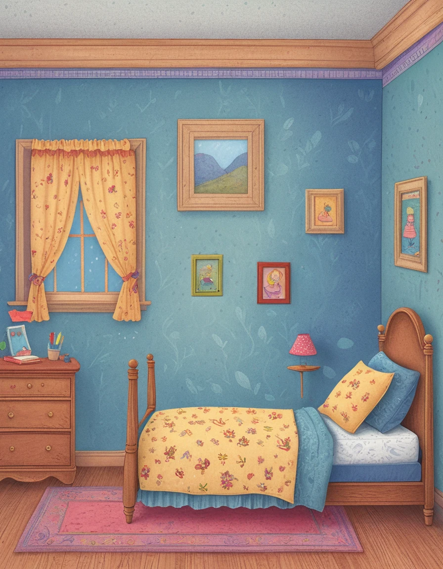 a bedroom, style of children's book illustration <lora:novuschroma01 style_2:1> novuschroma01