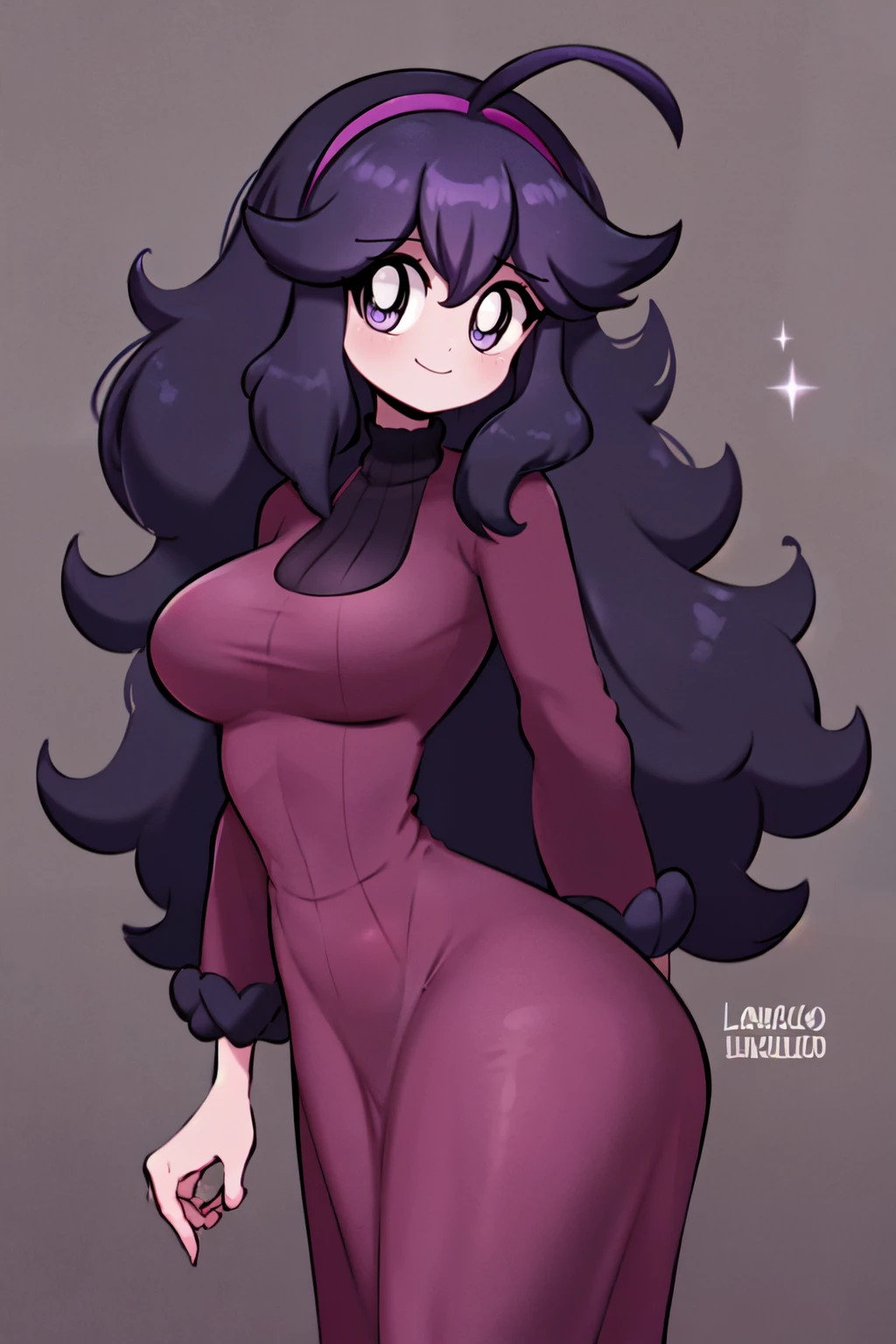 ((masterpiece,best quality)), absurdres,  <lora:chelly_chellyko_style:1>,  BREAK, , BREAK, <lora:Hex_Maniac_Pokemon_v2:0.8>, hex maniac (pokemon), long hair, ahoge, purple hairband, purple eyes, long purple dress,, BREAK, solo, smile, looking at viewer, cowboy shot,