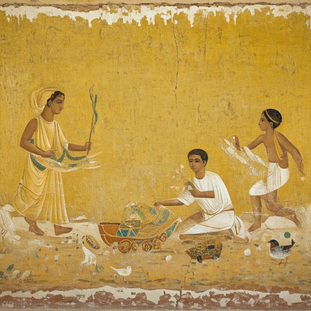 Create an artwork featuring two beautiful young men, 15-year old, styled in the manner of the frescoes of the Minoan civilization."