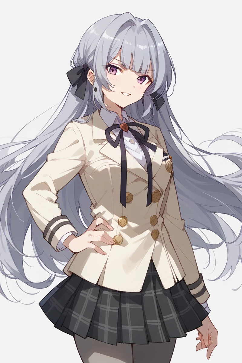 score_9, score_8_up, score_7_up, score_6_up, 1girl,
 <lora:Akira_Yukishiro:0.9> akira, grey hair, solo, skirt, school uniform, hand on hip, buttons, long hair, arm at side, pantyhose, plaid skirt, plaid, black ribbon,