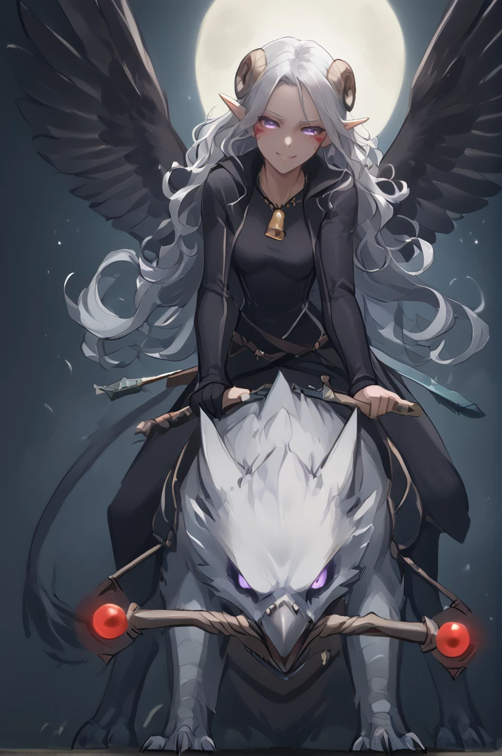 source_furry, score_7_up, rating_safe, source_anime, anime face, <lora:whisker_markings:0.8>red whisker_markings, silver long wavy hair, bell necklace, short pointy ears, purple eyes, <lora:age_slider_v4:0.6> full body, close up, 
<lora:Test_Diana:0.9> tiefling_bard_diana:1.5,
girl riding griffin, 
griffin, riding griffin, <lora:Tieflingnew weird fantasyDND:0.3><lora:Smooth Style 2 SDXL_LoRA_Pony Diffusion V6 XL:0.3> smile, open eyes, <lora:INKxXmo shaded face:0.7> Shaded FaceINKxXmo Dark Theme, <lora:griffin:0.8> <lora:azuu:0.4> azuu