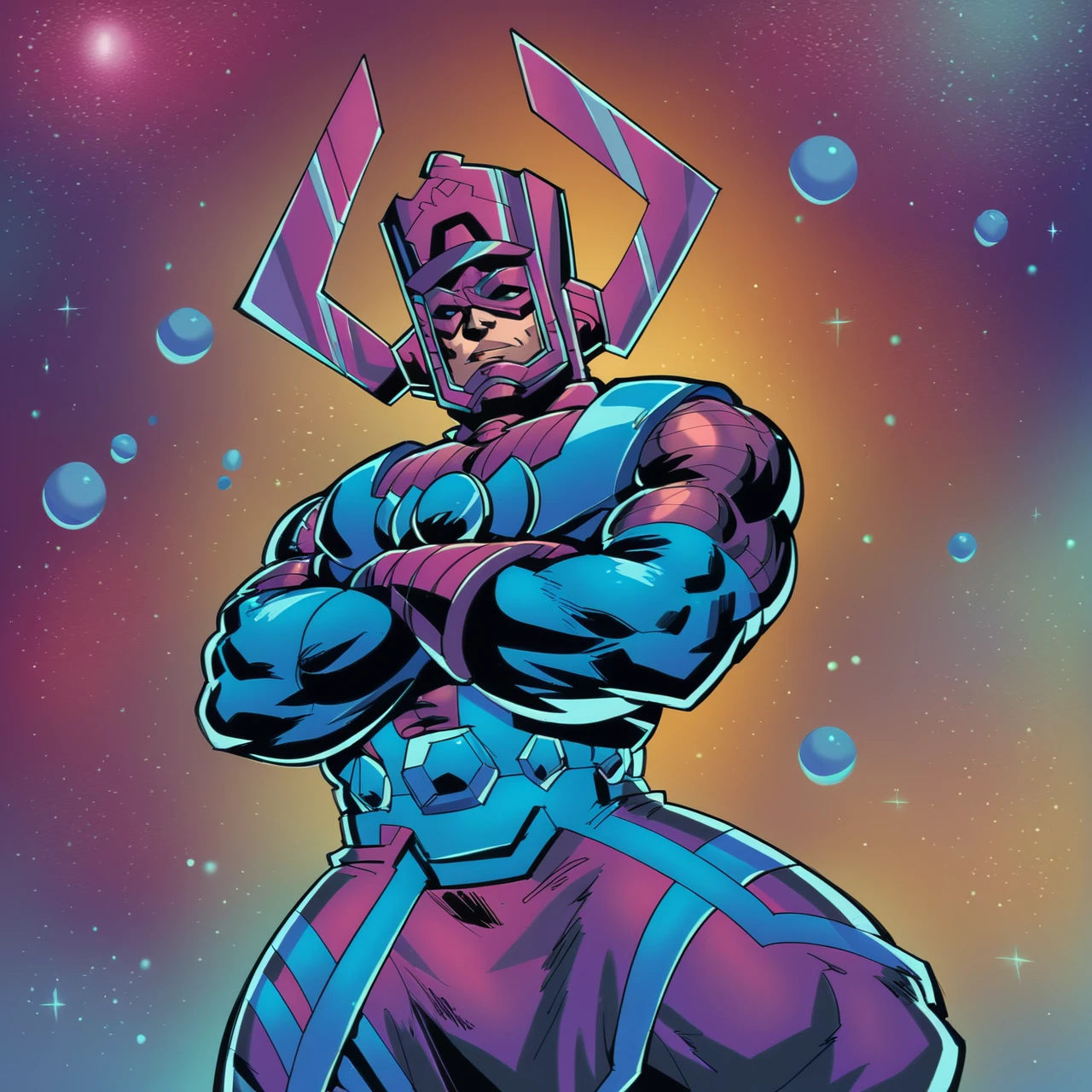 UHD, 8K, ultra detailed, highly realistic photo of PonyXLV6_Scores , 1boy, galactus sitting with arms crossed and one leg stretched out, with a space background, a cosmic god, a comic book panel , 2000s marvel comic book style, <lora:galactus_Pony_v1-000007:1>,    <lora:Creat0r_MagicDetailzV2_FIX:1> PnyCmicXLPOS, (high resolution 8K photo quality:1.3), 4k epic detailed, 35mm photo, sharp focus, high budget, 35mm photo OverallDetailXL