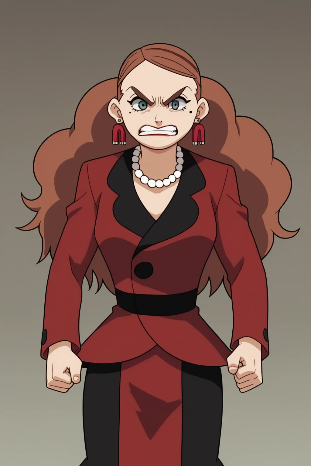 score_9, score_8_up, score_7_up, score_6_up, BREAK, 1girl, solo, teslamagnet, pearl necklace, earrings, red jacket, red skirt, cowboy shot, gritting teeth, clenched fists<lora:EMS-431992-EMS:1.000000>