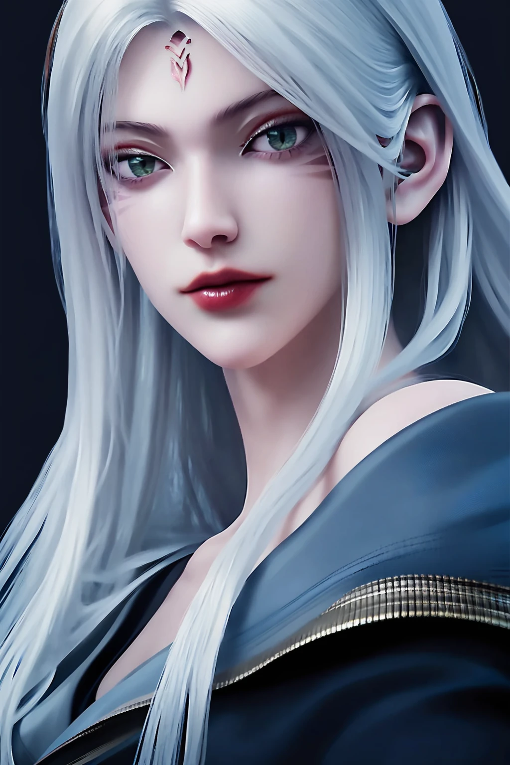 score_9,score_8_up,score_7_up,
<lora:XiaoBai_Pony-000001:1>,
masterpiece,(best quality),
official art,extremely detailed cg 8k wallpaper,
xiaobai,1girl,solo,long hair,white hair,green eyes,facial mark,simple background,red lips,upper body,Character details,lips,blue background,closed mouth,makeup,looking at viewer,realistic,forehead mark,shoulder,Detailed carving of forehead pattern,black background,