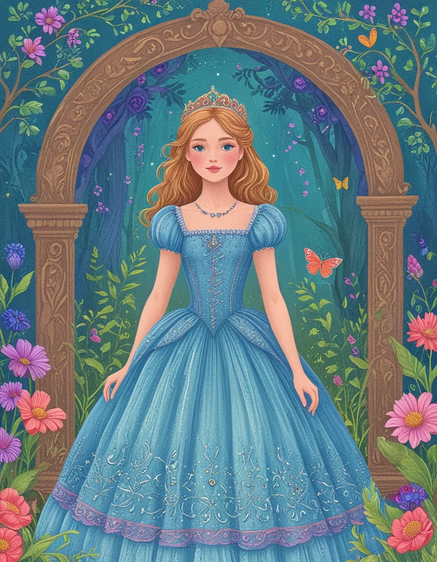 fairytale princess style of children's book illustration <lora:novuschroma01 style_2:1> novuschroma01 style