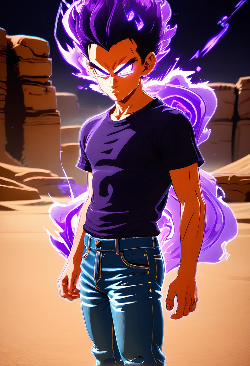 score_9, score_8_up, score_8,
 <lora:Sparking_Zero_Style_for_PonyXL:0.8> sp4rk1ngz3r0, 1boy, jeans, shirt, solo,  aura, glowing eyes, serious, outdoors, desert, purple aura, chromatic aberration