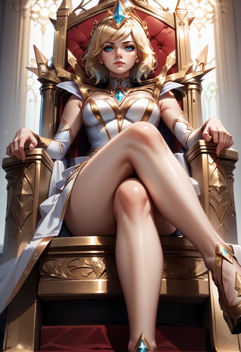 zPDXL2,  source_anime, 1girl, solo, lightlux, sitting on a throne, legs crossed, from below <lora:Elementalist_Lux_Pony:0.8>