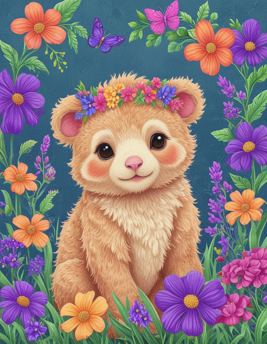 cute animal with flowers <lora:novuschroma01 style_2:1> novuschroma01 style