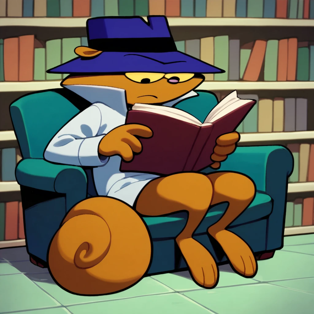 score_9,score_8_up,score_7_up, 1boy,
SSSSQ, squirrel, spy hat, trenchcoat, toony feet, 3 toes, full body, in a library, (((sitting in a fancy sofa chair))), reading a thick book