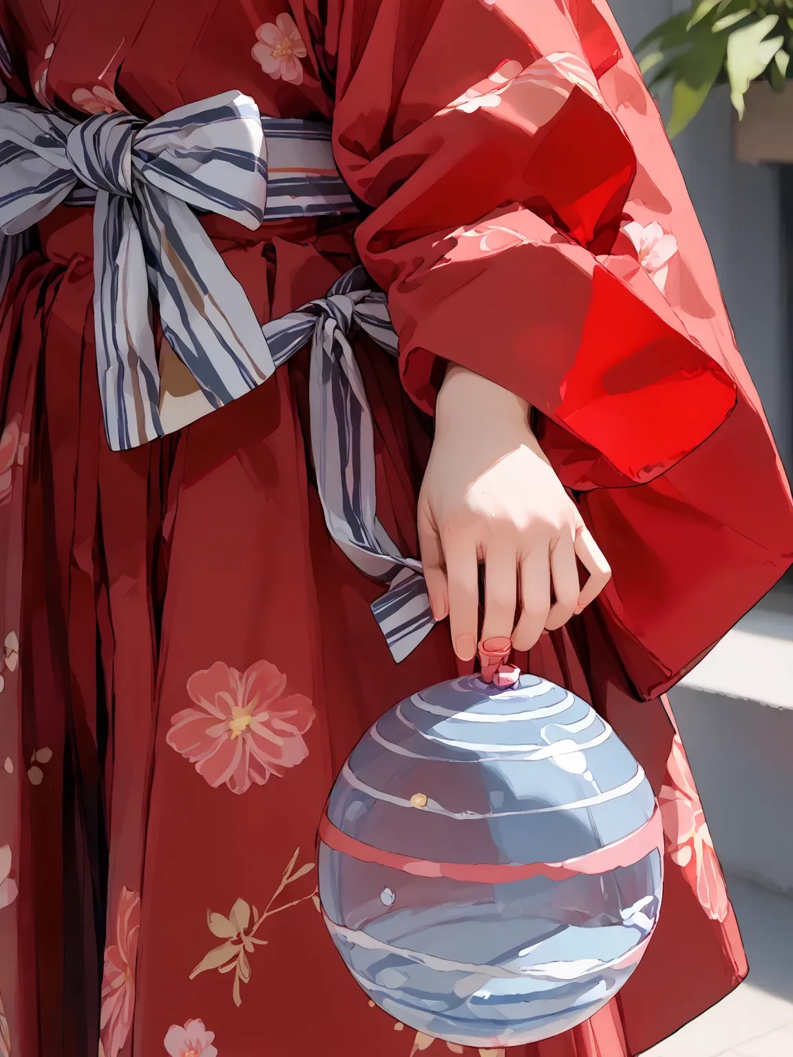 zPDXL, score_9, score_8_up, score_7_up, source_anime, best quality, masterpiece BREAK
girl, (red yukata:1.5), (long skirt), (light blue obi), japanese clothes, floral print, 
(water balloon, yoyo ), hand, wrist, close up hand, (fron side:1.9), 
rating_safe,
<lora:water-balloon-xl-v2-pony-000015:0.8:lbw=B0>
 <lora:yukata_pony_V1.0:0.8>