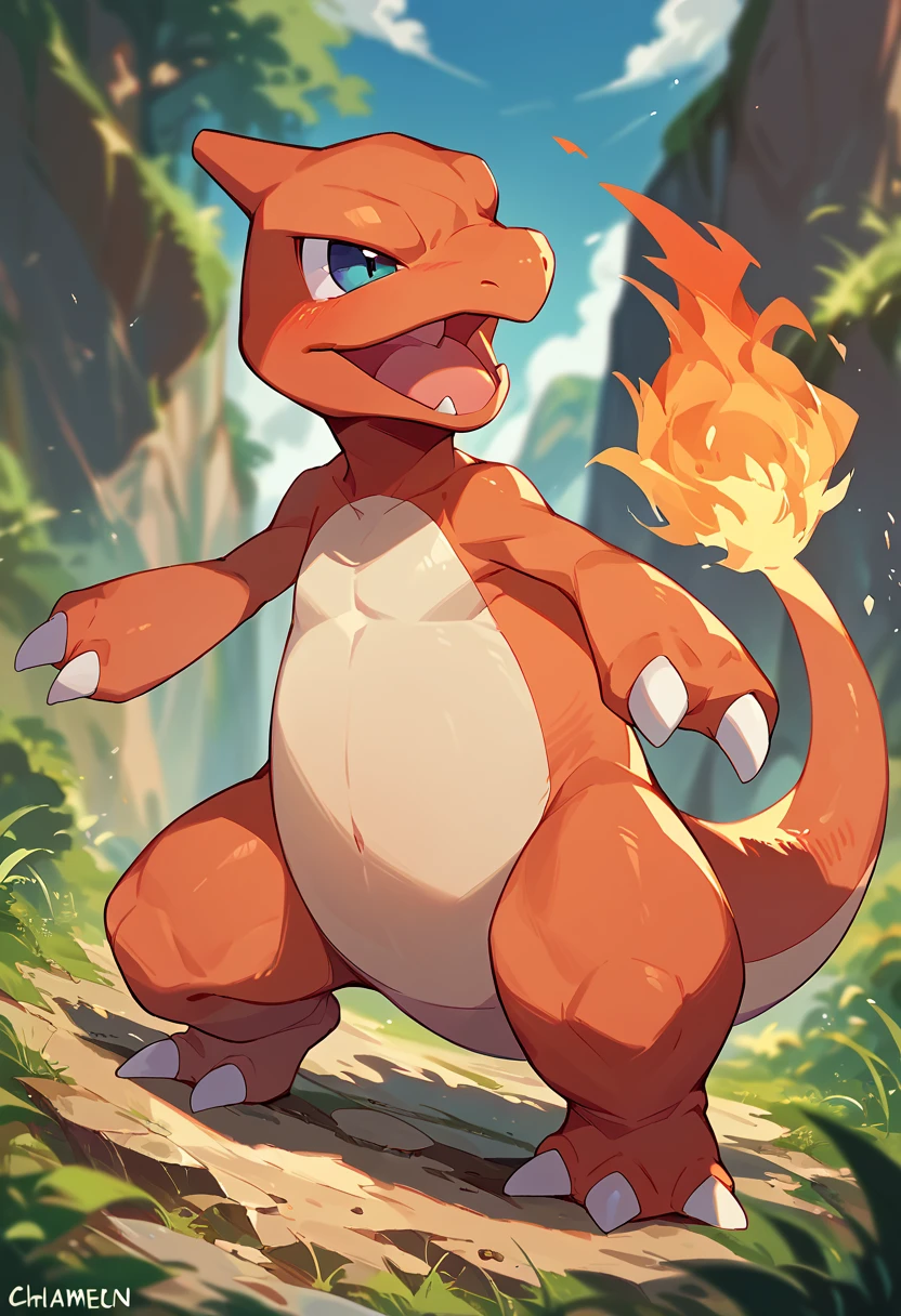 score_9, score_8_up, score_7_up, score_6_up, source_furry, solo, blurred background, dof,  full-length portrait,  <lora:POKEMON_CHARMELEON:1> charmeleon, flame tipped tail, pokemon (creature),