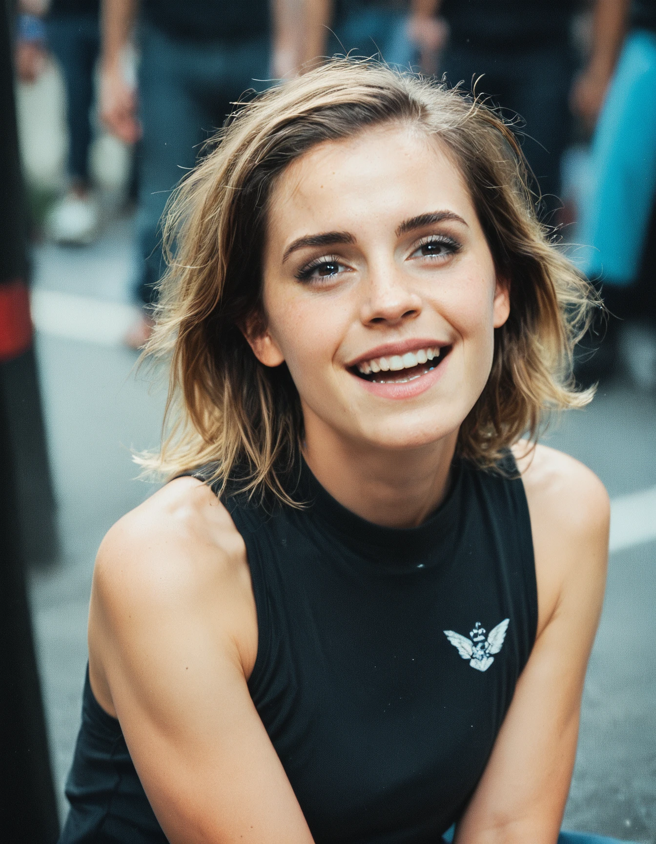 score_9, score_8_up, score_7_up, ohwx, 1girl, slim, realistic, happy, sleeveless shirt, <lora:CrunchyBanana_PONY_DORA_Emma_Watson:0.9>, rating_safe